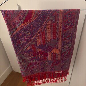 Vibrant Red & Purple Paisley Cashmere-Blend Scarf – Excellent Condition